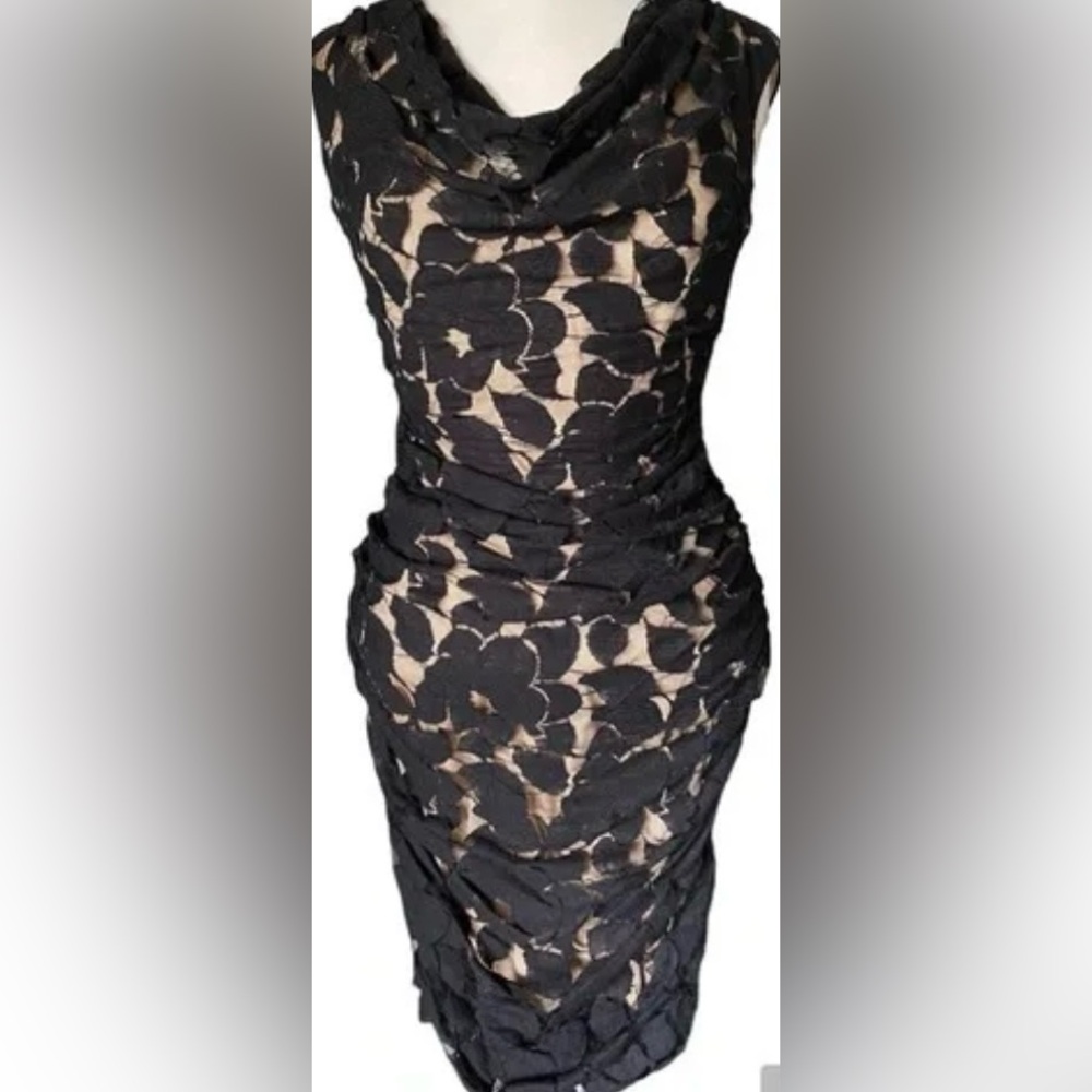 London Times Size 8 Elegant Black lace Overlay Dress
